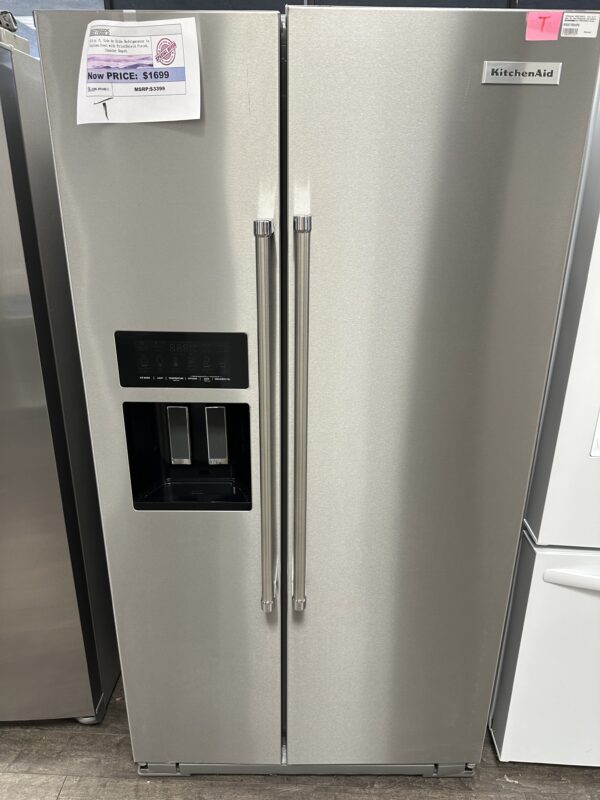 KitchenAid-36 in. W 24.8 cu. ft. Side by Side Refrigerator with Exterior Ice and Water in PrintShield Stainless Steel